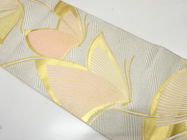 JAPANESE KIMONO / ANTIQUE FUKURO OBI / SILK / WOVEN BUTTERFLY